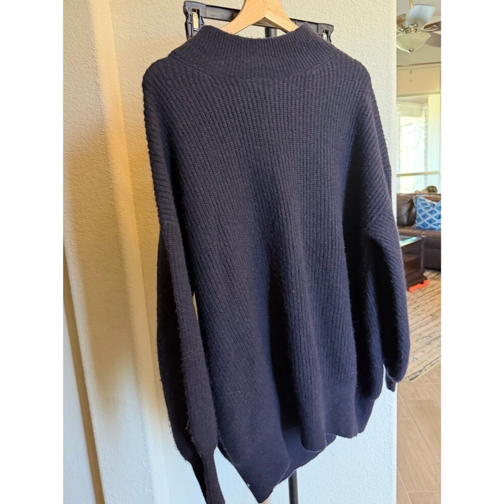 A.L.C. Black Merino Wool Blend Ribbed Mock Neck Sweater S